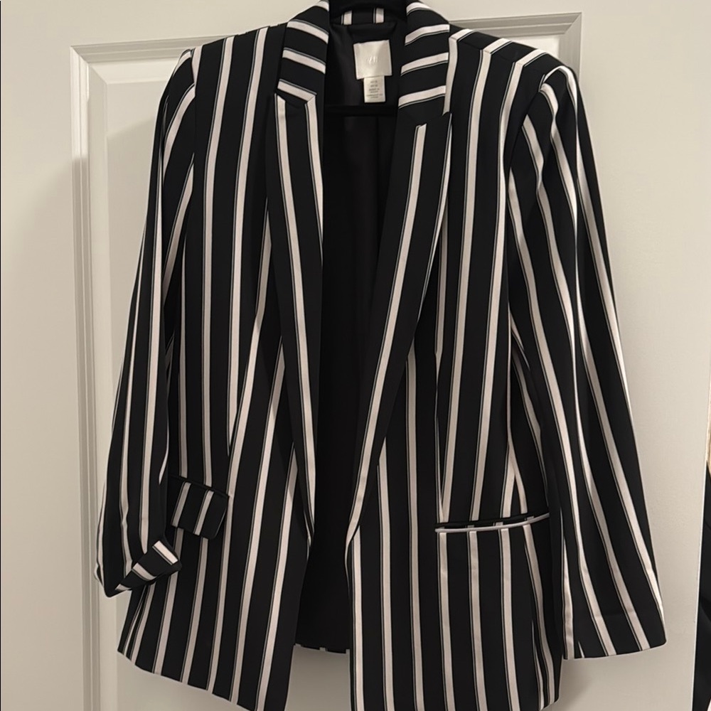 Black and White Striped Women's Blazer